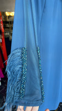 Vintage Blue Feathered Mini Dress with Long Sleeves
