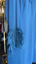 Vintage Blue Feathered Mini Dress with Long Sleeves