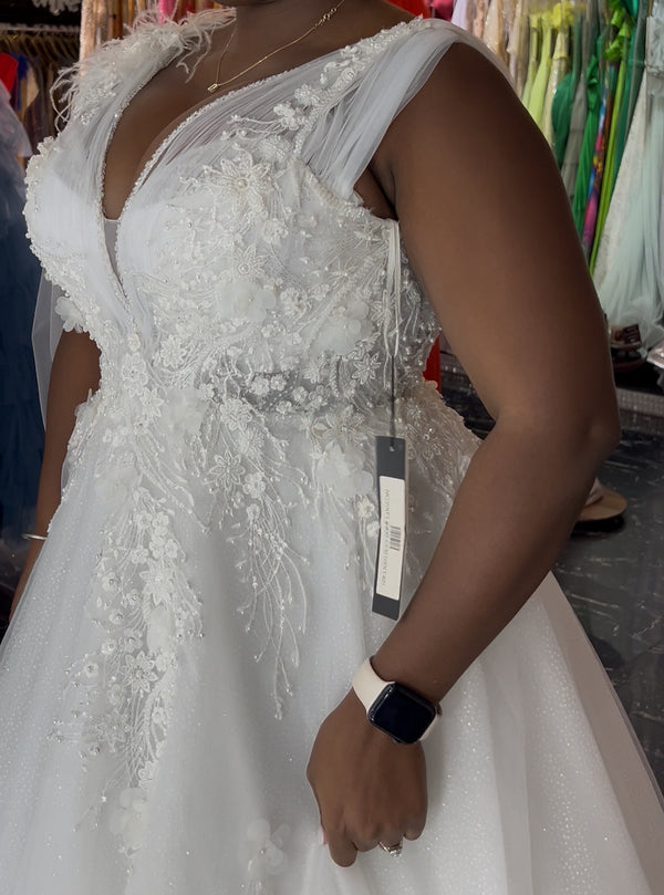 Vestido de novia V , estilo A con manga abierta a un lado