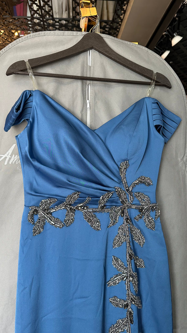 Elegance in dusty blue dress