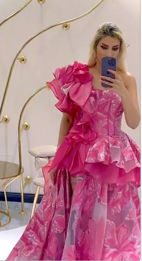 Floral pattern A-line fuscia dress