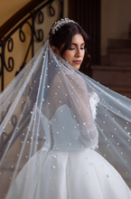 Velo de novia largo con perlas