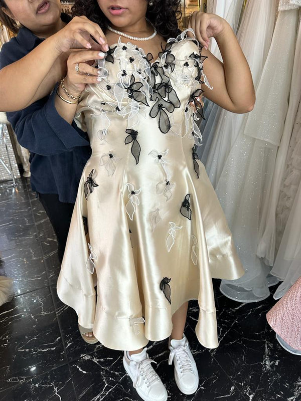 Heart of Gold: Golden Beige Satin Strapless Dress