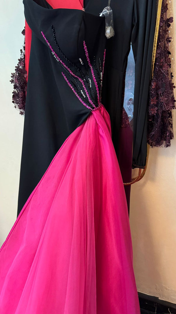 Showstopping Fuscia on Black dress