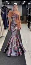 Gray-orange multicolor brocade dress