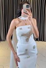 Strapless White Dress with a Cape